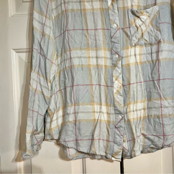 Rails Plaid Button Up Medium Blouse Top Hunter Oyster Pink Sand Grey Blue Plaid - Picture 6 of 11